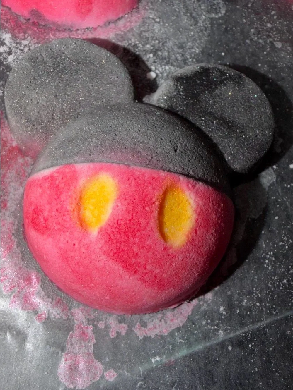 Mouse cartoon -Shaped Pink & Black Bath Bomb with Yellow Accents